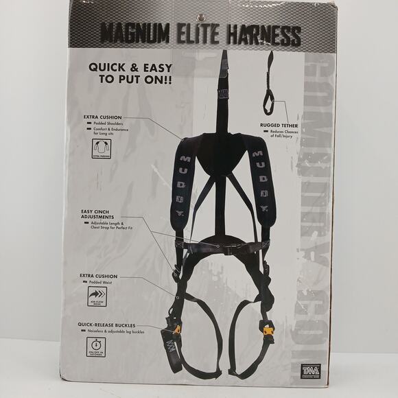 Muddy Magnum Elite Safety Harness One Size Tree Stand Hunting Gear Lightweight - Picture 7 of 15